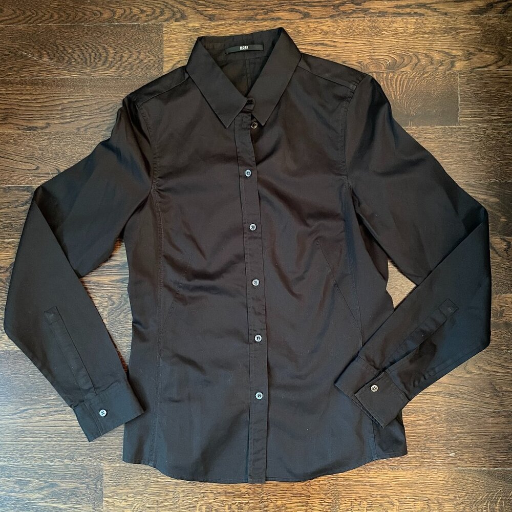Black Hugo Boss Woman's Button Down Dress Shirt - Extra Small.